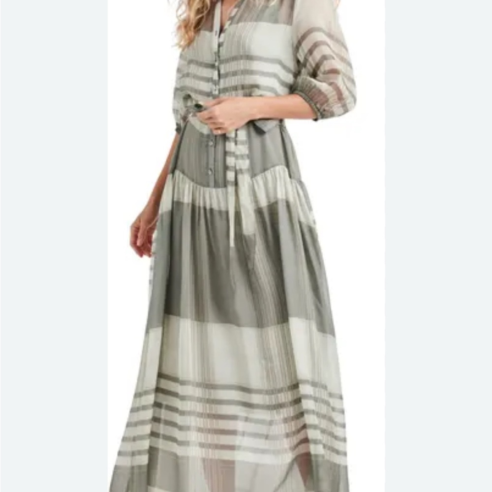 Elegant light green Striped Maxi Dress